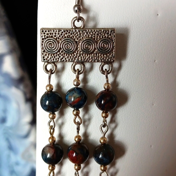 Boho Style Pietersite Drop Artisan Earrings NWOT - Picture 3 of 4